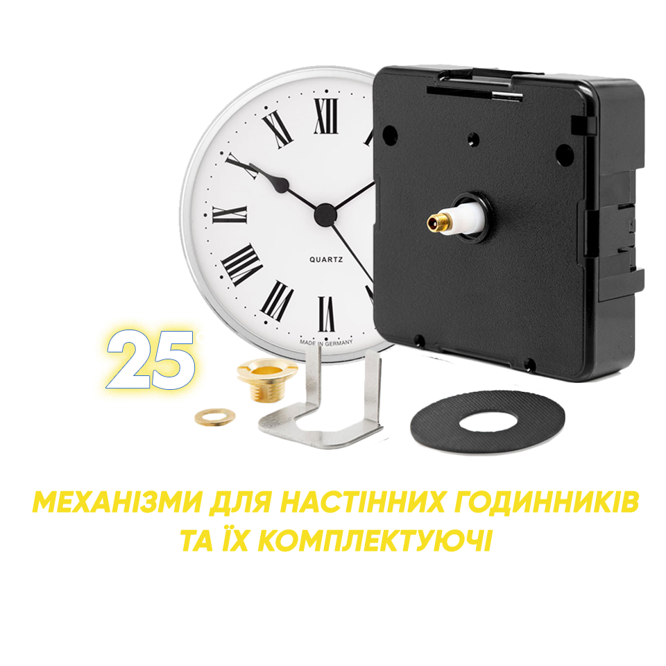 Механізми для настінних годинників та їх комплектуючі